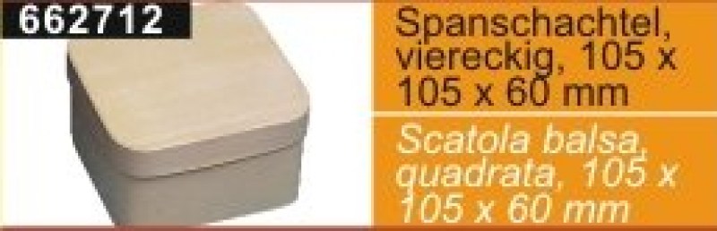 Scatola balsa, quadrata, 105x105x60 mm